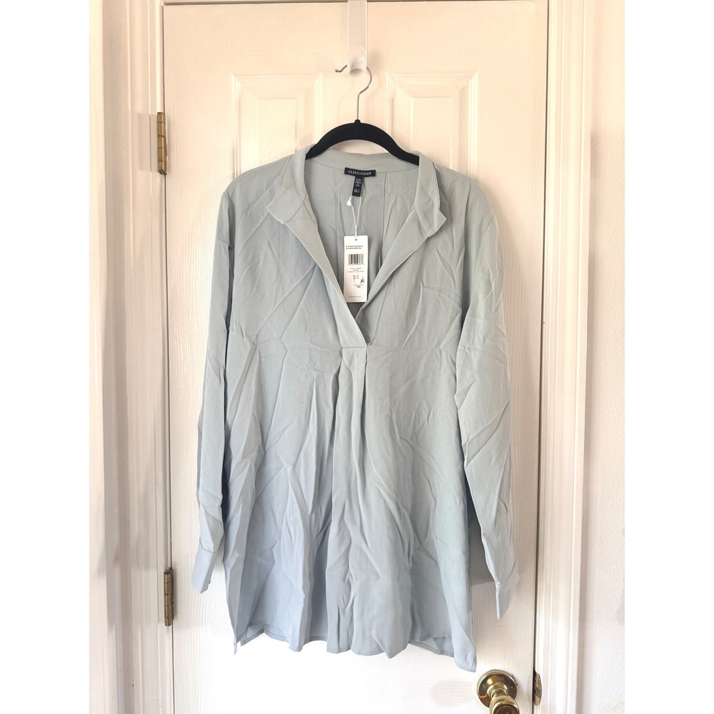Eileen Fisher Silk Stand Collar Tunic Deep Adriatic Blue F4GC1-T6086M Small NWT